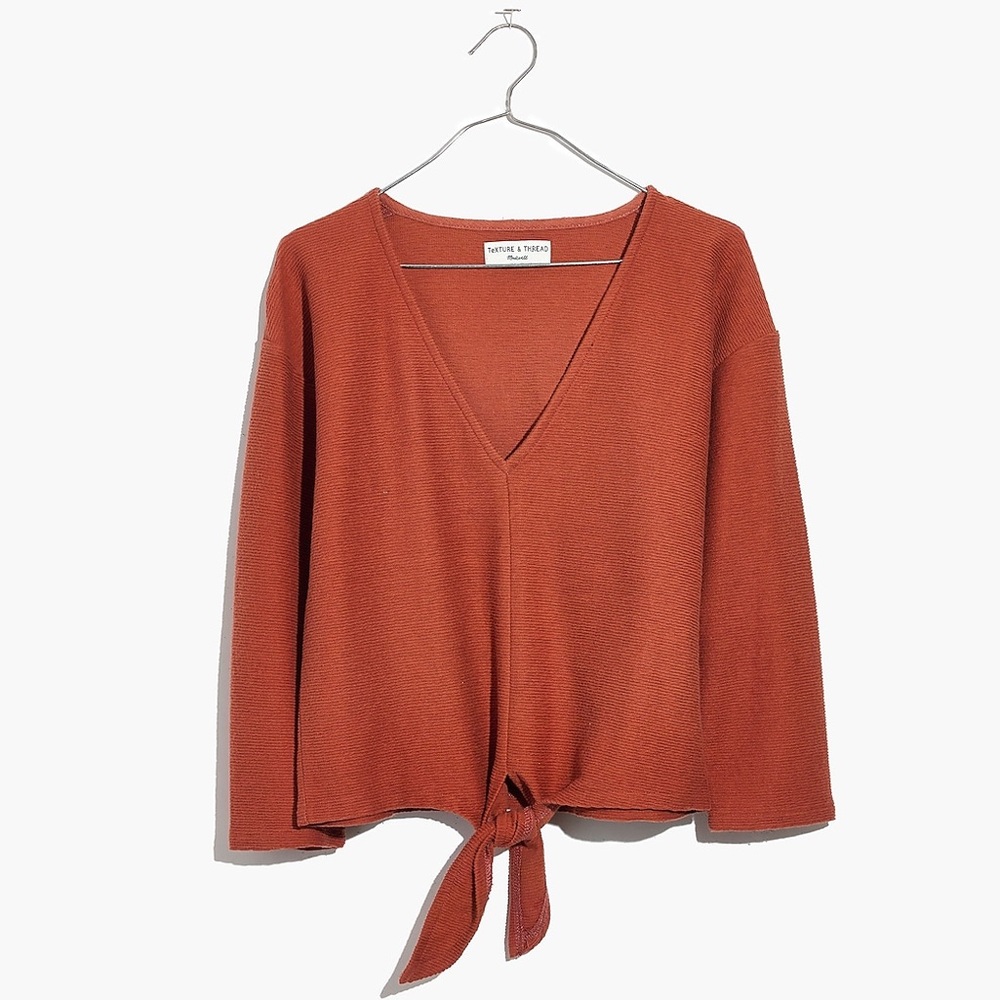 Madewell Texture & Thread Long Sleeve Tie-Front Top in Orange. Size S. NWOT.